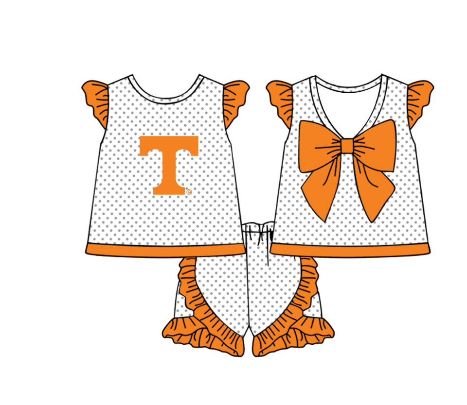 Custom moq 5 mix size milk silk summer teams Boy's Orange Short Sleeved Top Plaid Shorts Set Girl's Short-Sleeved Set with Matching Swimsuits Adult Shorts