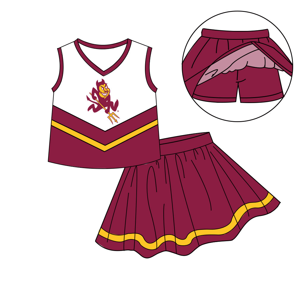 Custom moq 5 mix size milk silk eta 6-8weeks summer teams brick red baby girls clothes team sleeveless skirts shorts sets-25.7.9