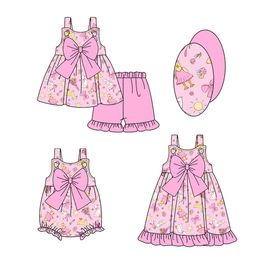 25.12.4 custom each style moq 5 eta 6-8week Sibling Siste bow baby short sleeve shorts sets and romper and dress match design