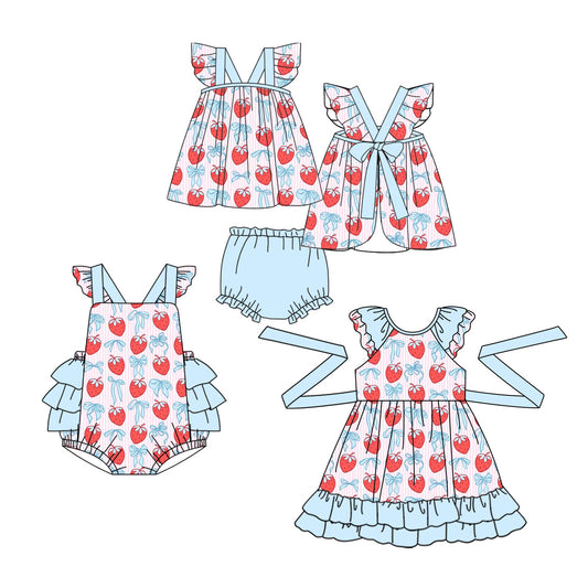 3.30 Custom moq 5 mix size Sibling Baby Girl's Stripe  Flutter Sleeve Top Bummie sets Cute Romper Dress for Summer