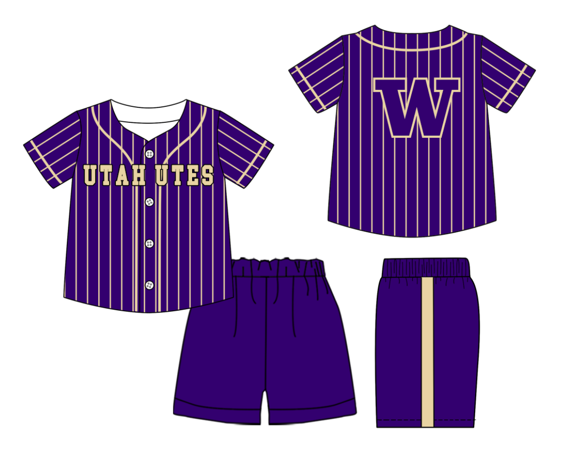 Custom moq 3 or 5 mix size milk silk summer teams baby boy clothes purple short sleeve shorts sets-26.1.21