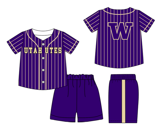 Custom moq 3 or 5 mix size milk silk summer teams baby boy clothes purple short sleeve shorts sets-26.1.21
