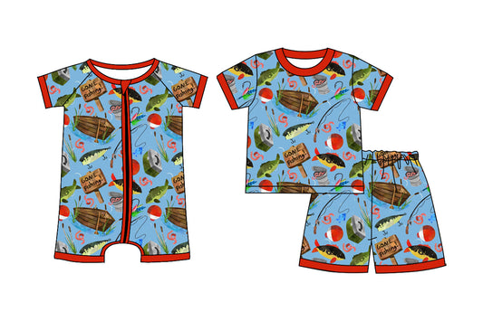 Custom moq 5 mix size Sibling Blue Short-Sleeved Zippered Romper And Short-sleeved shorts set Baby Boys Outfit