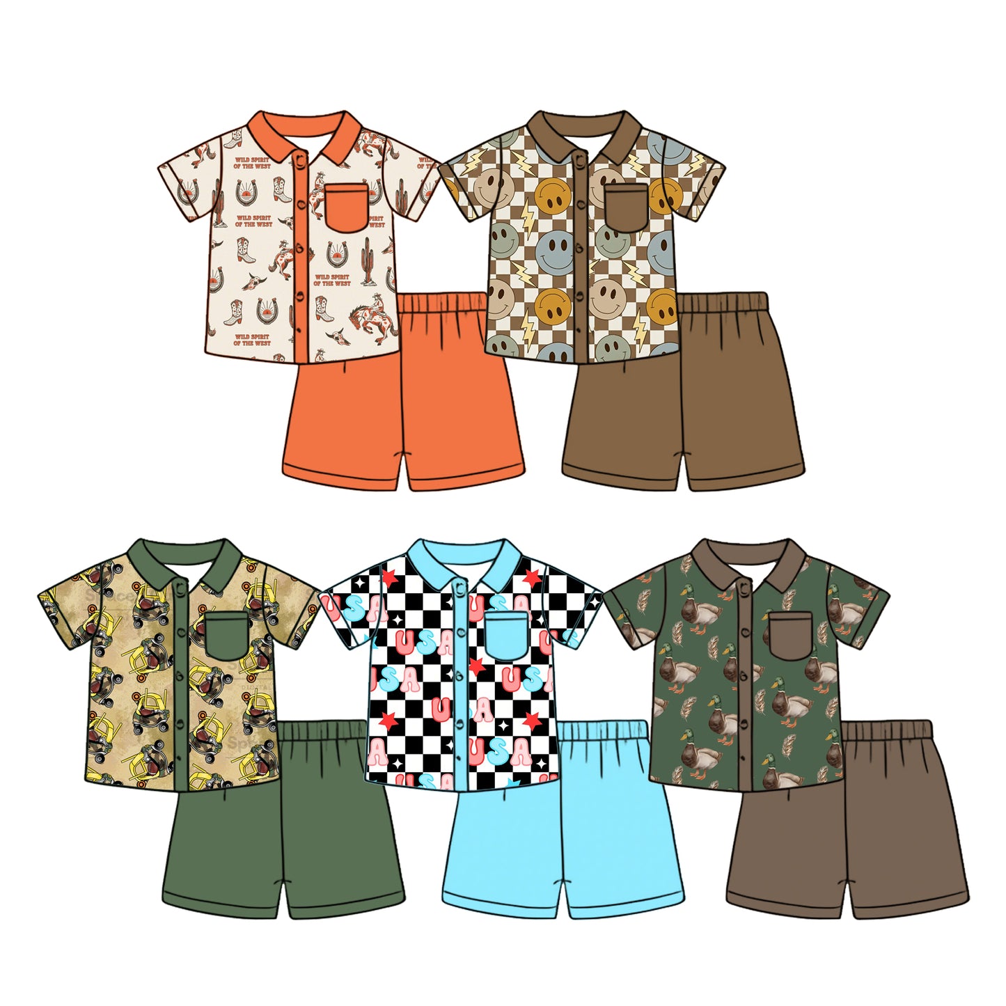 3.26 Custom moq 5 mix size Sibling Baby Boy Short-Sleeved Top And Shorts Set Summer Outfit