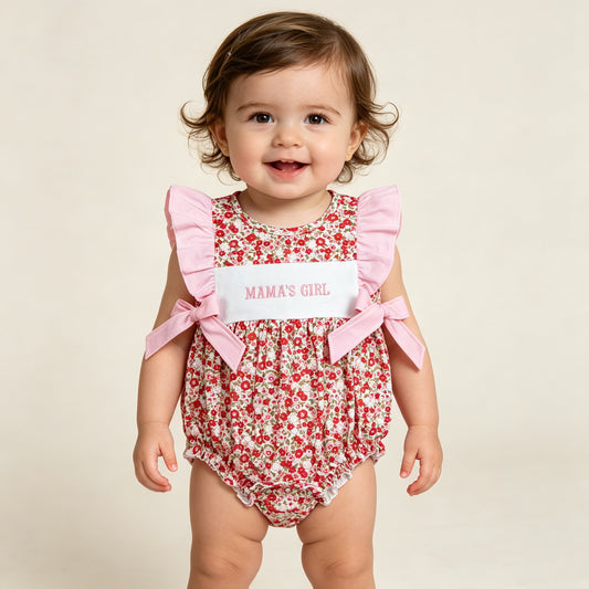 RTS NO MOQ SR3939 Mama's Girls Embroidery Rompers with Flutter Sleeves Flowers Bows Ruffle
