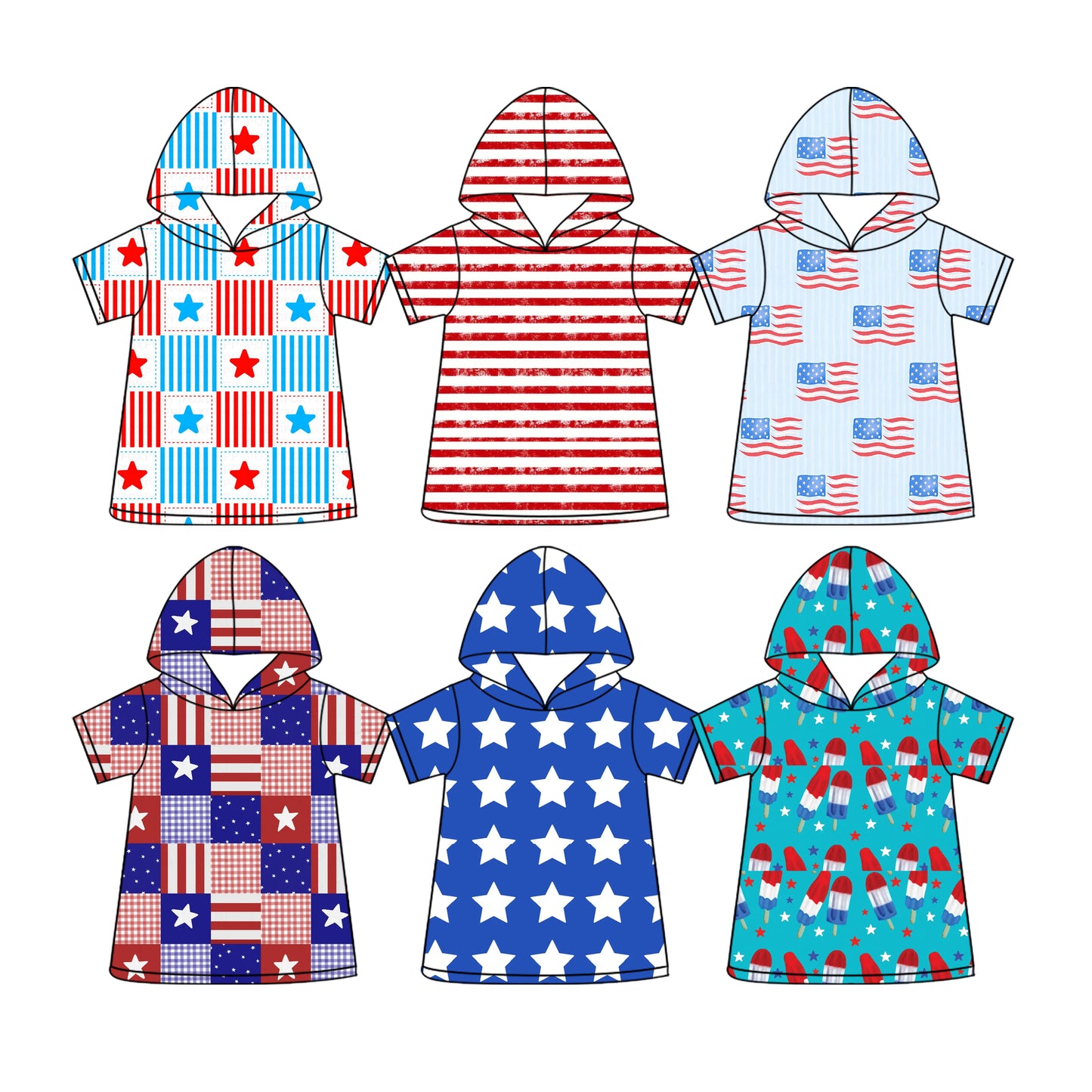 3.3  Custom moq 5 mix size Sibling Baby Boy 4th of July  Short-Sleeved Hooded Top Comfortable Kids' Clothing for Boys