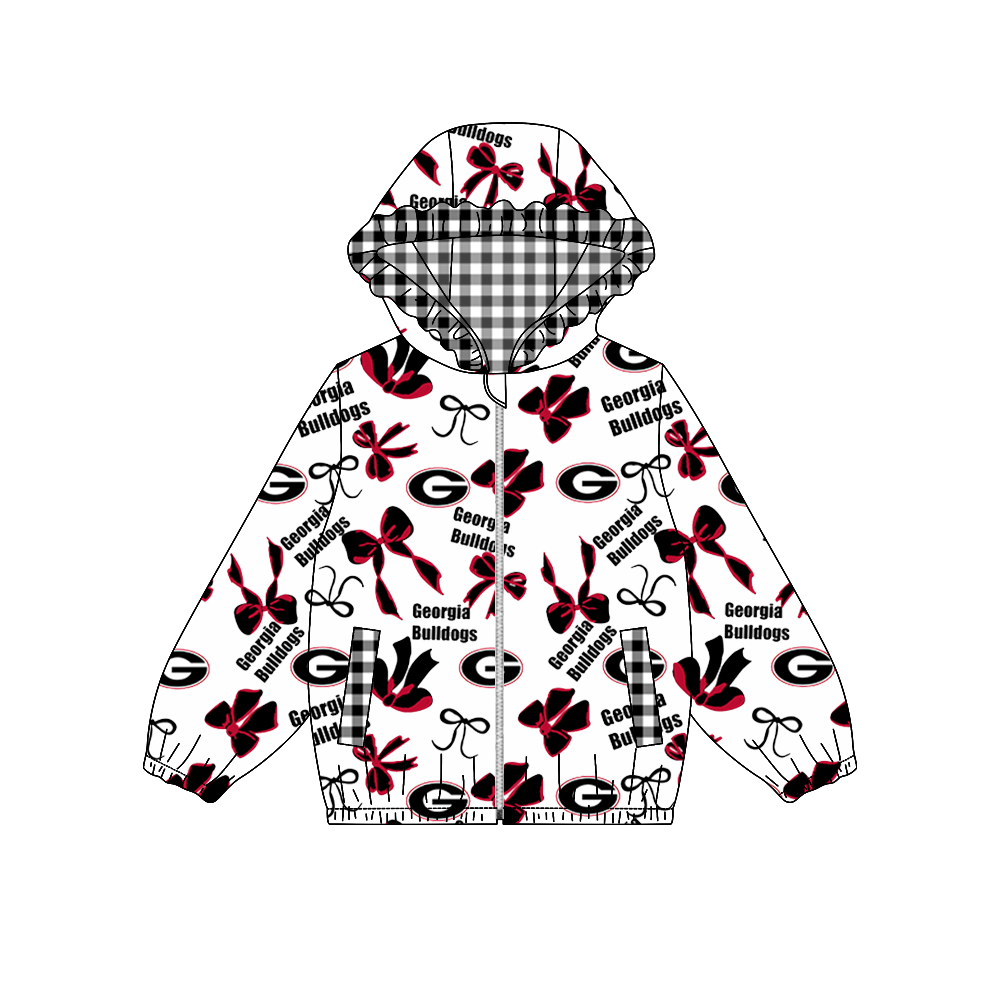 custom moq 5 mix size XFC070902 Baby Girls Bow  Pocket Zip Team Hoodie Long Sleeve Top