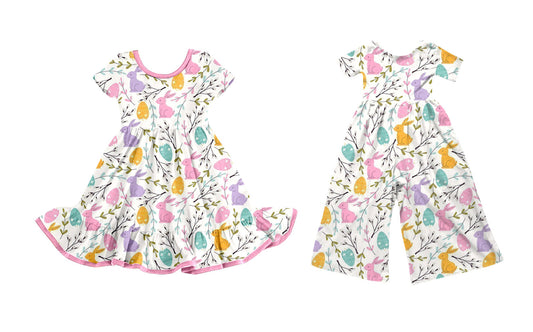 25.10.9 custom each style moq 8 eta 6-8week Sibling Sisters bunny floral baby girl long sleeve dress and jumpsuit match family design