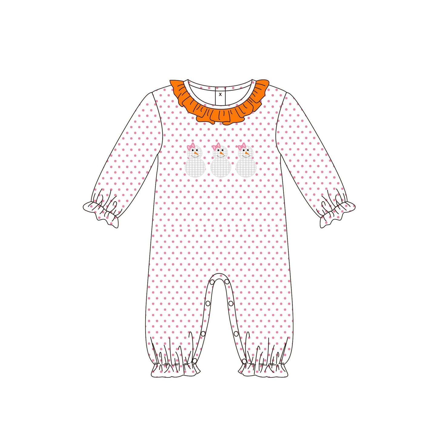 5.16custom each style moq 5eta 4-5week Sibling Sister winter snowman print pink dots girls outfits and baby romper match family design