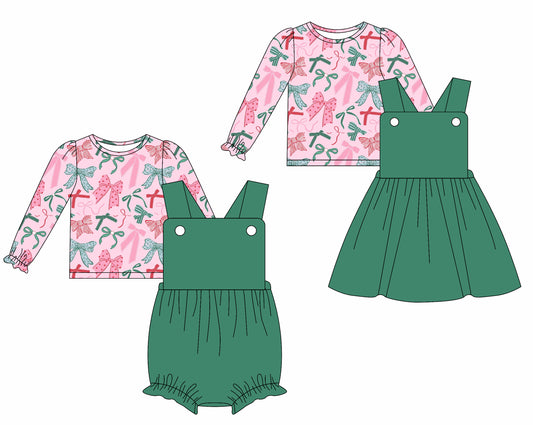25.5.29 custom each style moq 5eta 4-6week Sibling Sisters bow baby girls short sleeve dress and short sleeve rompers and top 1 and top 2 match family design