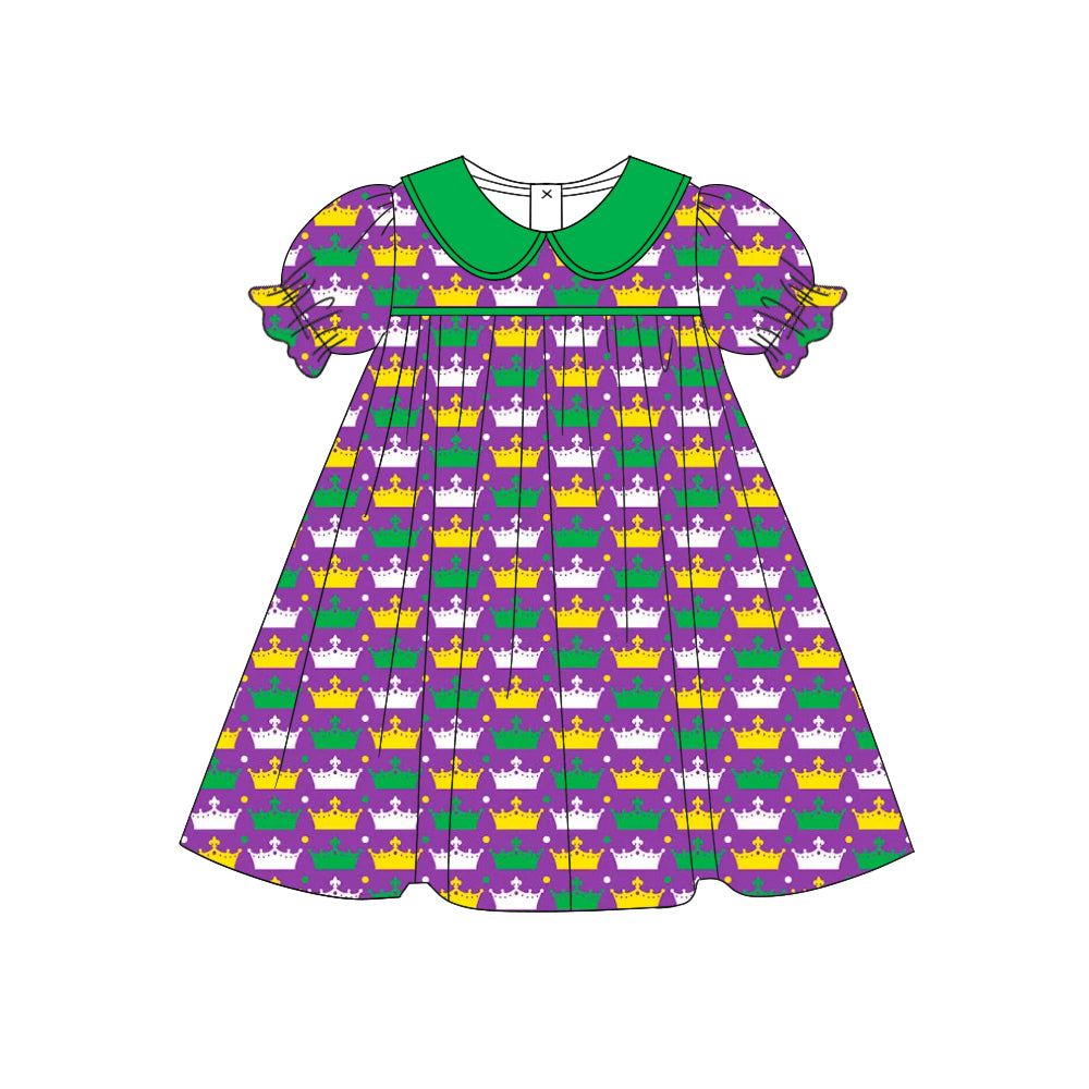 7.23 custom each style moq 5eta 4-6week Sibling Sister mari gras purple and green baby girls short sleeve sets and boys sets and dress and rompers match family design