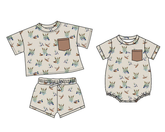 25.10.14 custom each style moq 5 eta 6-8week Sibling Sisters duck baby boy clothes short sleeve shorts sets and romper match family design