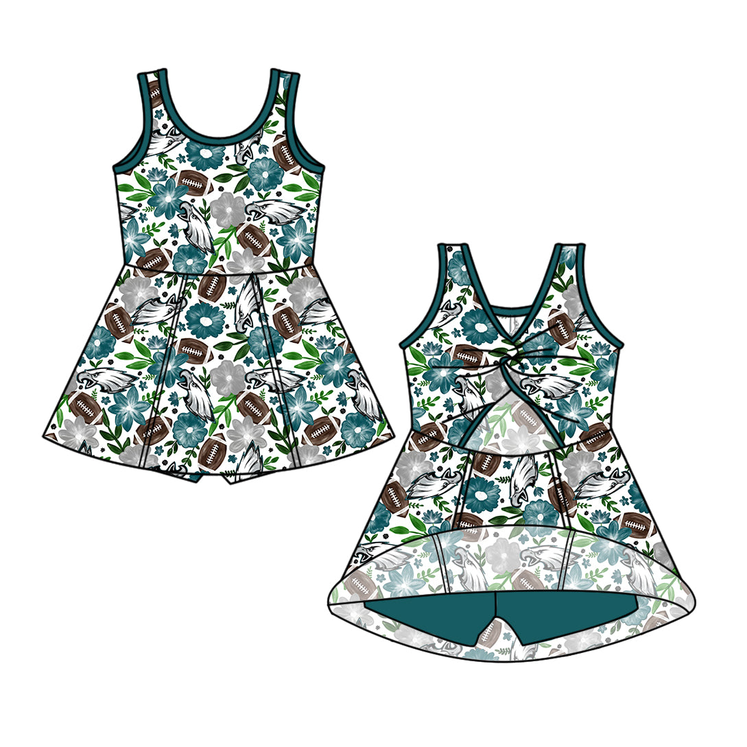 Custom moq 5 mix size milk silk summer teams Baby Girl Green Sleeveless Top And Shorts Set Sleeveless Skirt Set Yoga Dress Romper