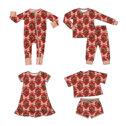 25.10.10 custom each style moq 5 eta 6-8week Sibling Sisters rugby bow baby girl long sleeve pants sets and shorts sets and dress and rompers match family design