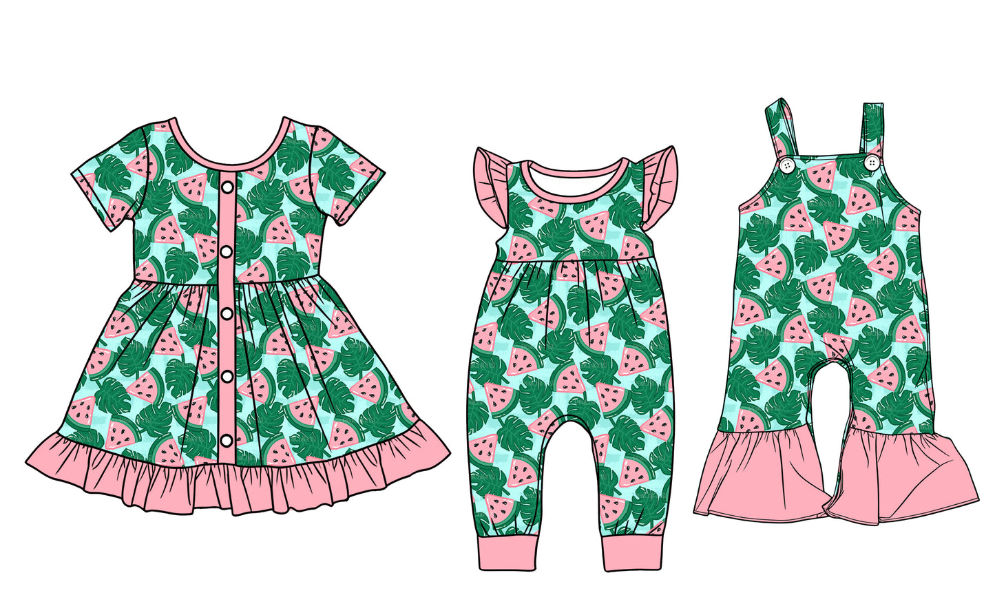 Custom moq 5 mix size Sibling green Short-Sleeved Dress Romper Overalls Jumpsuits for Baby Girl Cute Outfit for Infants