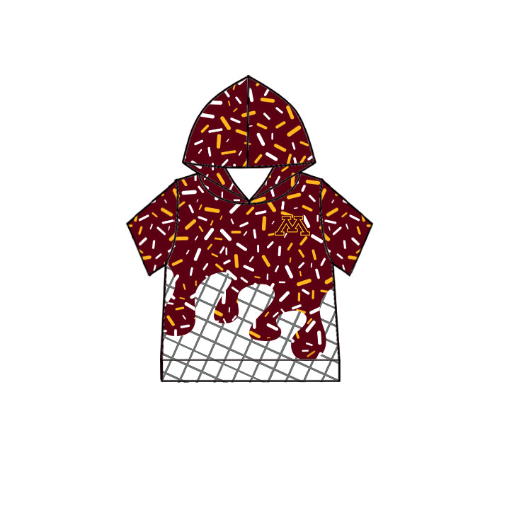Custom moq 5 mix size milk silk summer teams Camo Hooded Short Sleeve Top Shorts Set Ice Cream Drips Dark Red Hooded Top with Matching Shorts For Kids