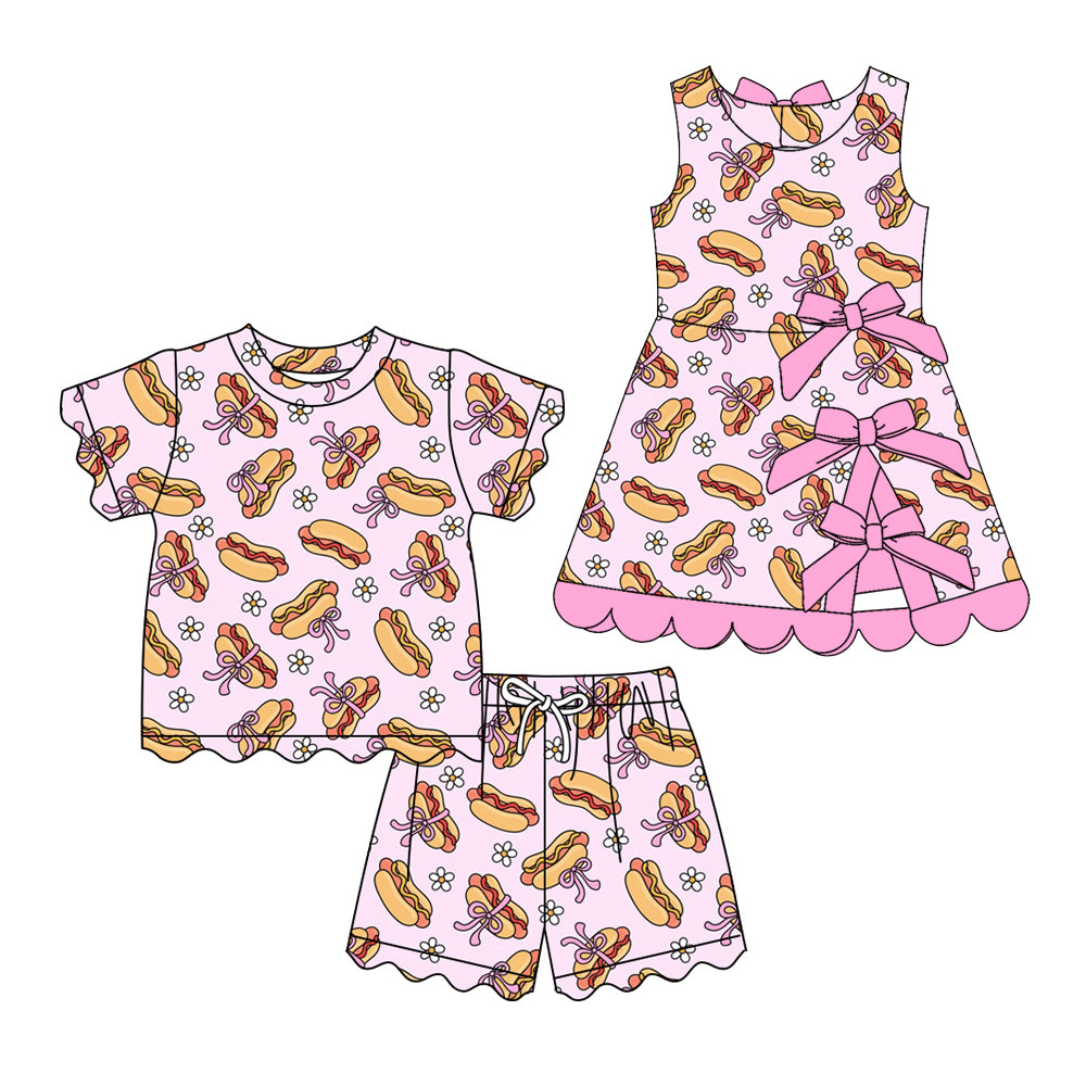 4.10 Custom moq 5 mix size Sibling Baby Girls Pink Top And Short Scallop Clothes Sets Yoga Active Scallop Short Knee Length Dress