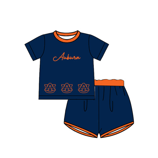 Custom moq 5 each style eta 6-8weeks baby boy clothes team navy blue short sleeve shorts sets-25.10.14