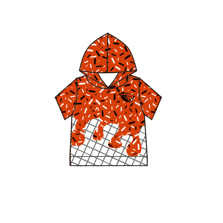 Custom moq 5 mix size milk silk summer teams Camo Hooded Short Sleeve Top Shorts Set Orange-Red Ice Cream Drips Hooded Top with Matching Shorts For Baby