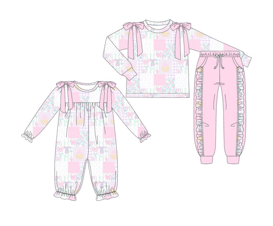 25.9.30 custom each style moq 8 eta 6-8week Sibling Sisters bow floral baby girl clothes long sleeve pants sets and romper match family design
