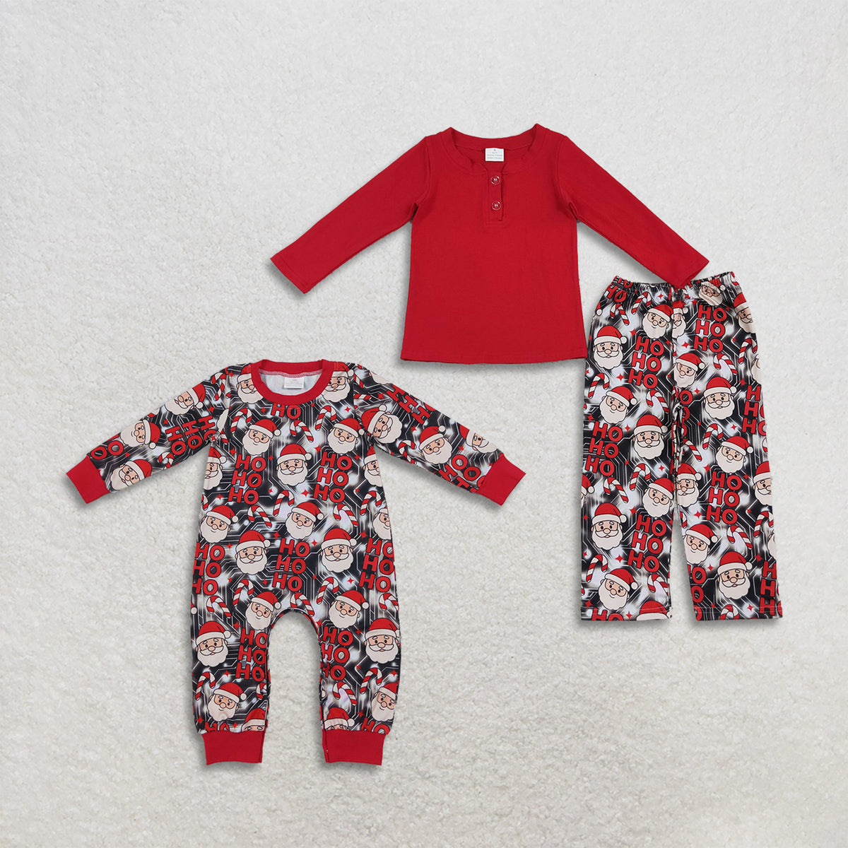 RTS NO MOQ Sibling milk silk Baby Boys Red Long Sleeve Top Santa Print Pants Set Romper