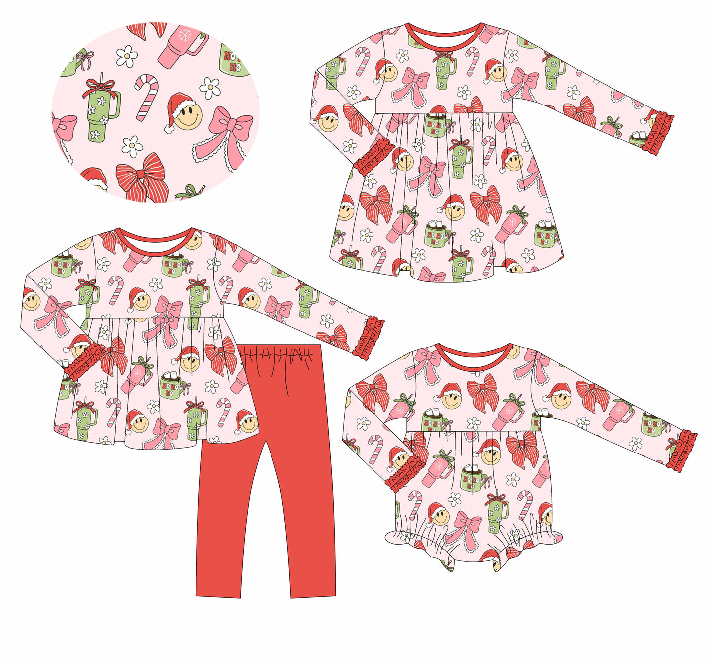 25.6.7 custom each style moq 5eta 4-6week Sibling Sisters Christmas bow baby girl long sleeve pants sets and dress and rompers match family design