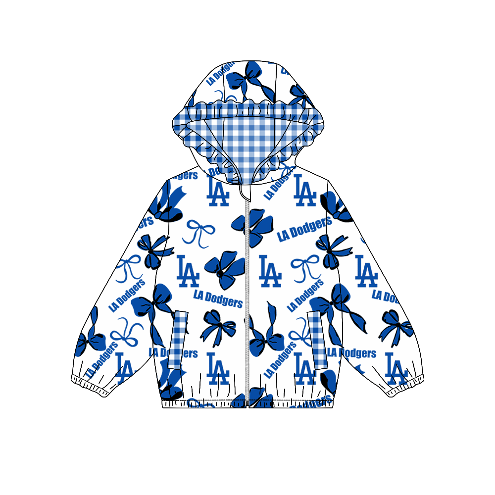 custom moq 5 mix size MSD072903 Baby Girls Bow Print Long Sleeve Zipper Hooded Team Jacket Top