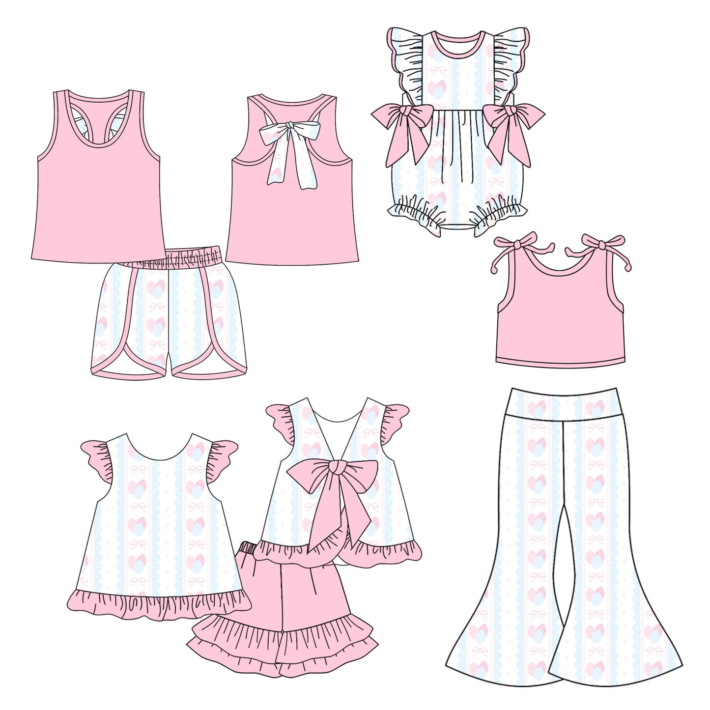 25.10.15 custom each style moq 5 eta 6-8week Sibling Sisters love bow baby girl short sleeve shorts sets 1 and sets 2 and pants sets and rompers match family design