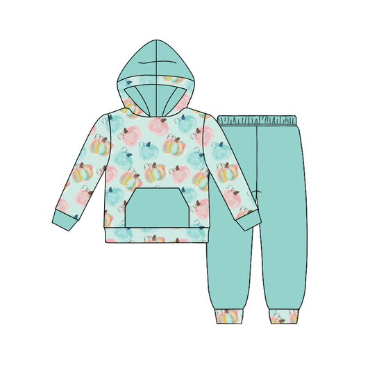 6.4 custom each style moq 5 eta 4-6week baby boys clothes pumpkin teal hooded long sleeve pants outfits