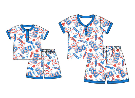 4.24 custom each style moq 5eta 4-6week Sibling Sister USA short sleeve shorts sets and adult sets match design