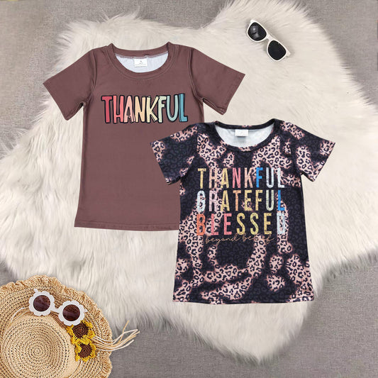 RTS NO MOQ Sibling Baby boys girl clothes thankful short-sleeved tops