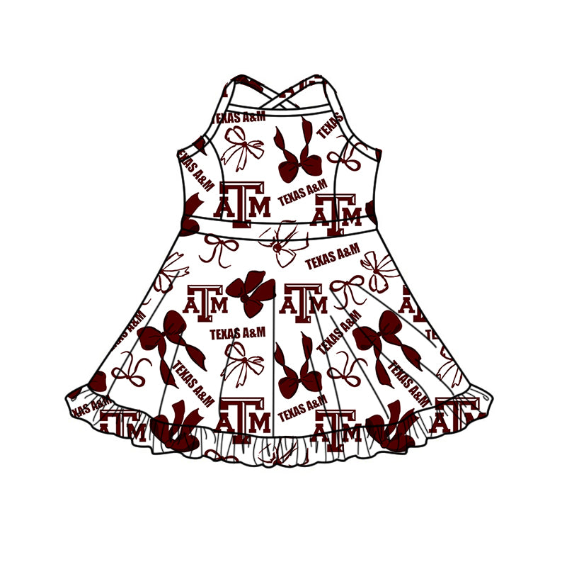 Custom moq 5 mix size milk silk summer teams Baby Girls Dark Red Bow Vest Top Skirt Shorts Sets Sleeveless Yoga Knee Length Dresses Yoga Shorts