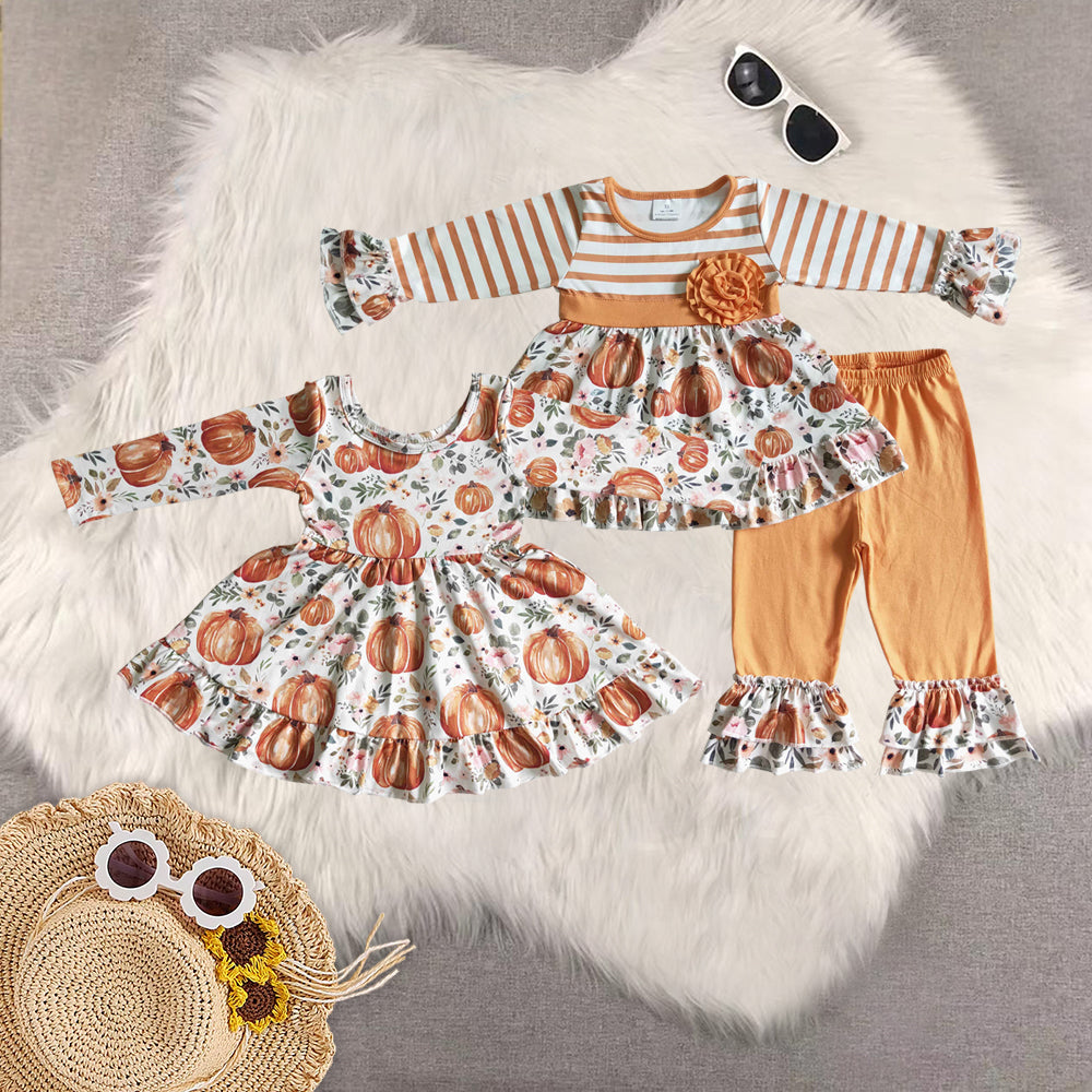 RTS NO MOQ Sibling baby girls clothes embroidery halloween long-sleeved trousers suit & dress