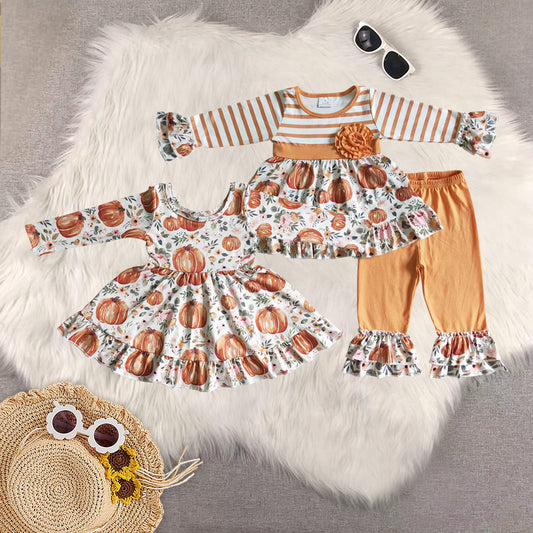 RTS NO MOQ Sibling baby girls clothes embroidery halloween long-sleeved trousers suit & dress