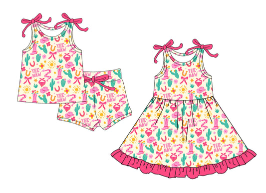 25.12.20 custom each style moq 5 eta 6-8week Sibling Sister boot hat baby short sleeve shorts sets and dress match design