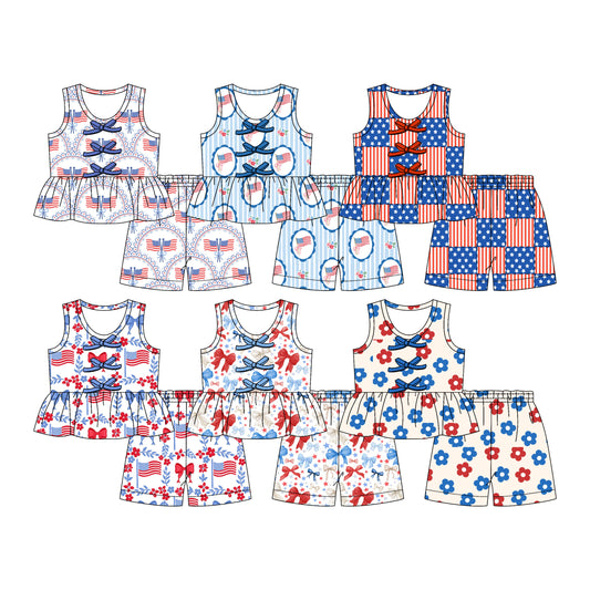 3.11 Custom moq 5 mix size Sibling Baby Girl 4th of July Sleeveless Top And Shorts Set Cute Summer Outfit