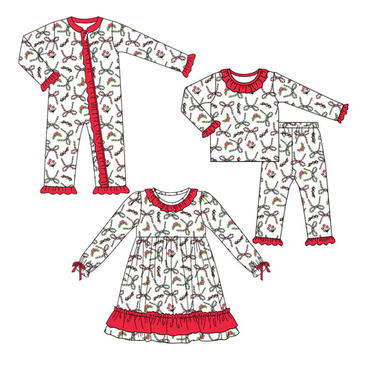 25.5.21 custom each style moq 5eta 4-6week Sibling Sisters Christmas bow baby girl long sleeve pants sets and dress and rompers match family design