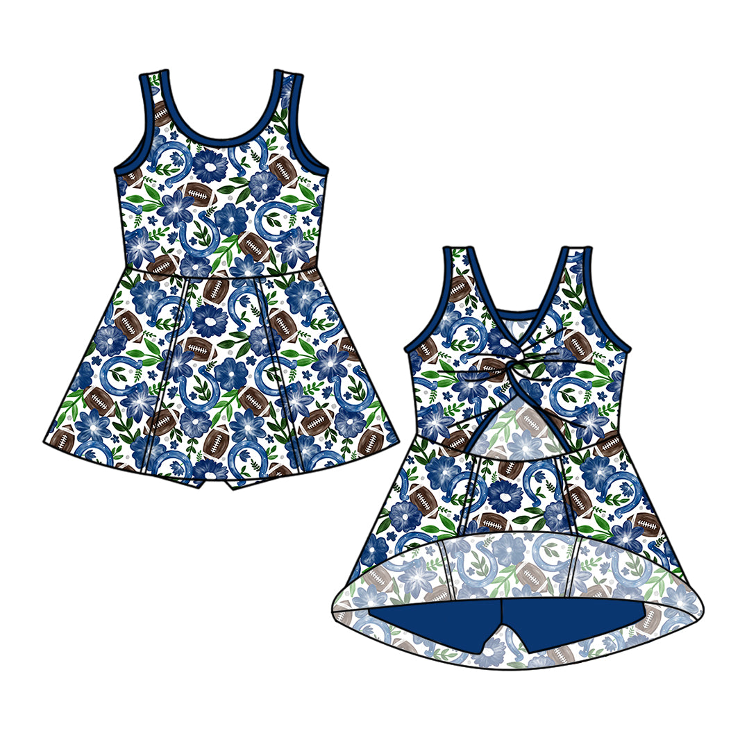 Custom moq 5 mix size milk silk summer teams Baby Girl Navy Blue Sleeveless Top And Shorts Set Sleeveless Skirt Set Yoga Dress Romper