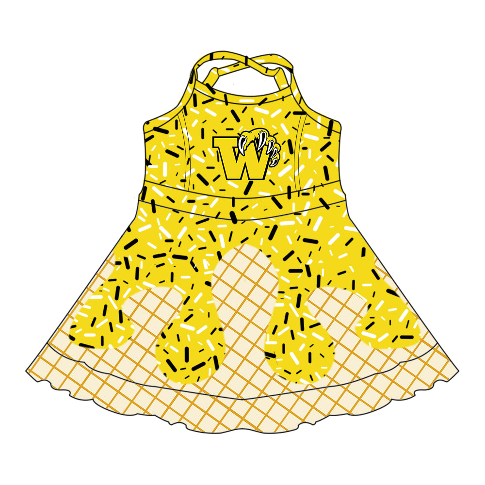 Custom moq 5 mix size milk silk baby girls clothes team yellow hooded long sleeve tops and skirt and dress and shorts 1 and shorts 2-25.7.5