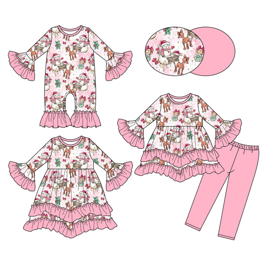 25.6.10 custom each style moq 5eta 4-6week Sibling Sisters Christmas pink baby girl long sleeve pants sets and dress and rompers match family design