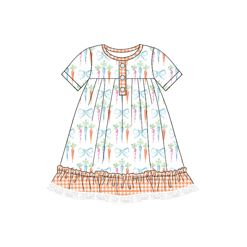 7.23 custom each style moq 5eta 4-6week Sibling Sister carrot bow baby girls short sleeve sets and dress and rompers match family design
