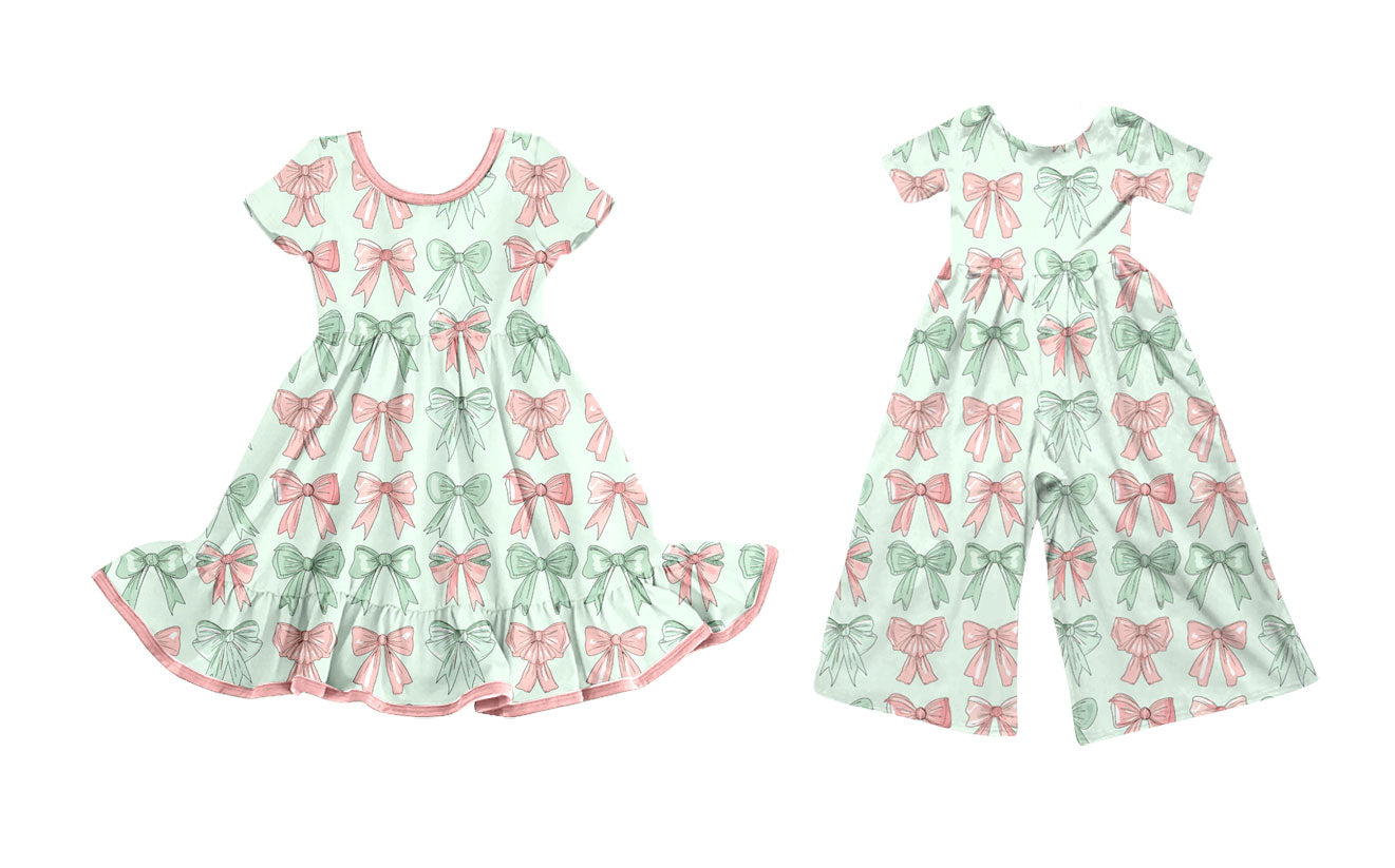 25.9.26 custom each style moq 8 eta 6-8week Sibling Sisters bow baby girl long sleeve dress and jumpsuit match family design