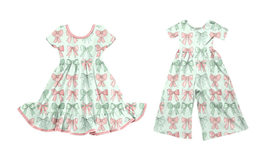 25.9.26 custom each style moq 8 eta 6-8week Sibling Sisters bow baby girl long sleeve dress and jumpsuit match family design