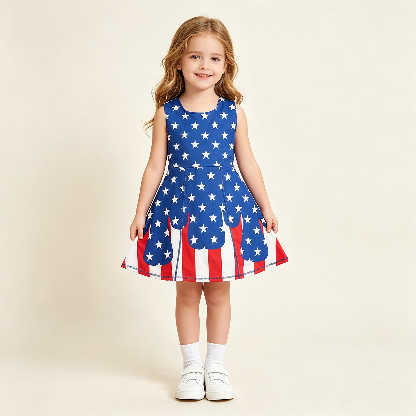 RTS NO MOQ GSD3813 Baby  Girls 4th of July Stars Stripe Yoga Active Knee Length Dress