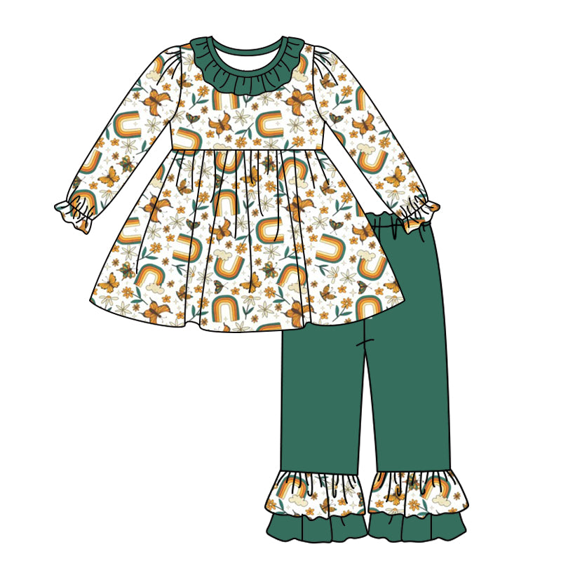 7.26 custom each style moq 5eta 4-6week Sibling Sister rainbow floral baby girls sets and dress and rompers match family design
