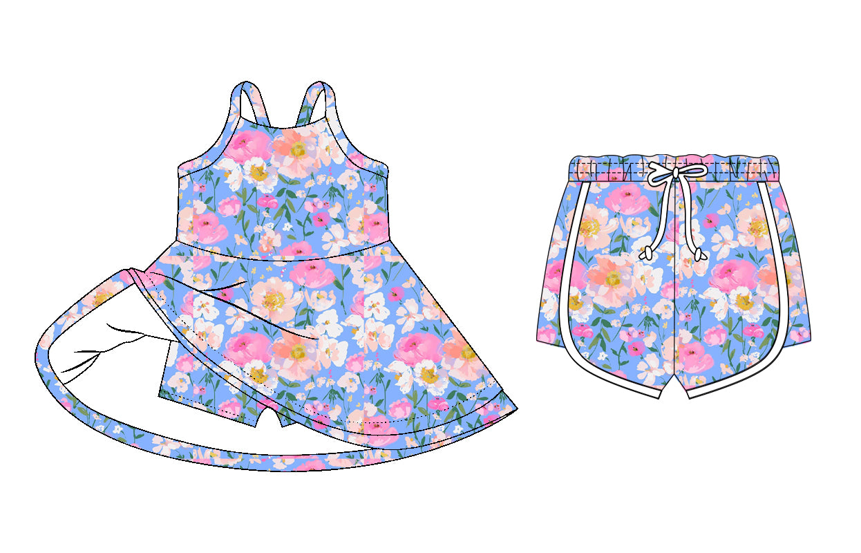 26.1.7 custom each style moq 5 eta 6-8week Sibling Sister floral baby short sleeve dress and shorts match design