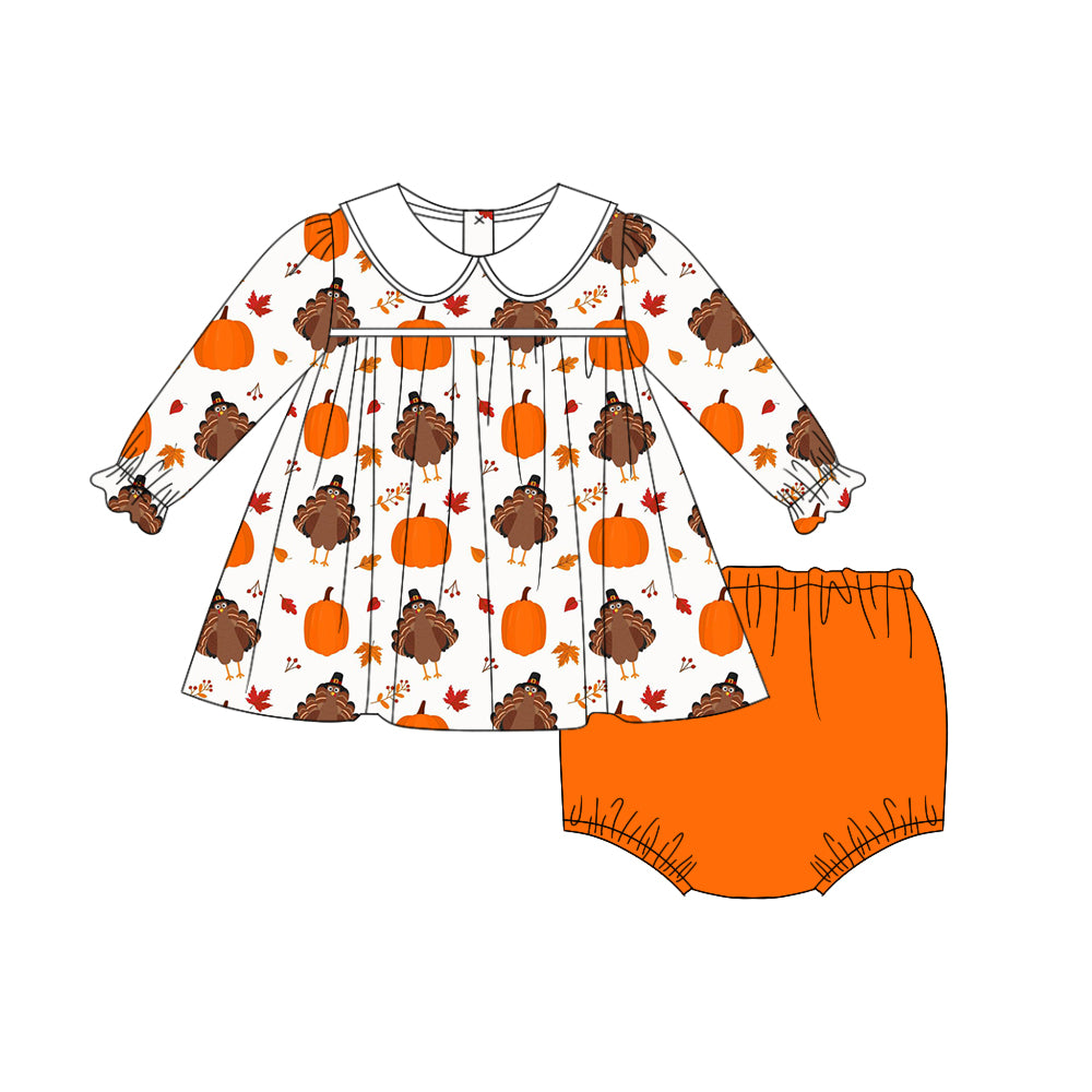 6.18 custom each style moq 5eta 4-6week Sibling Sister pumpkin orange baby girls sets and dress and briefs sets match family design