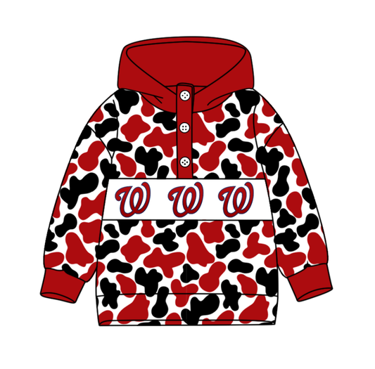 2-Custom moq 8 mix size milk silk summer team baby boy clothes camouflage dark red hooded long sleeve top-25.10.9
