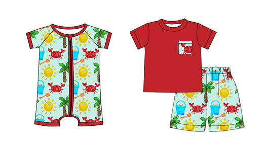 25.10.28 custom each style moq 5 eta 6-8 week Sibling Sister crab baby boy short sleeve shorts sets and boy rompers match family design