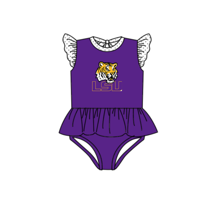Custom moq 5 mix size milk silk summer teams baby girl boys clothes Purple Two-Piece Swimsuit Set One Piece Swimsuits boy swim trunks